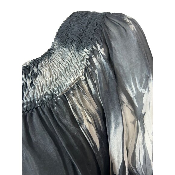 Tempo Paris Top M/L Black White Tie Dyed Long Sleeve Silk Italy Bell Sleeves - Picture 9 of 14